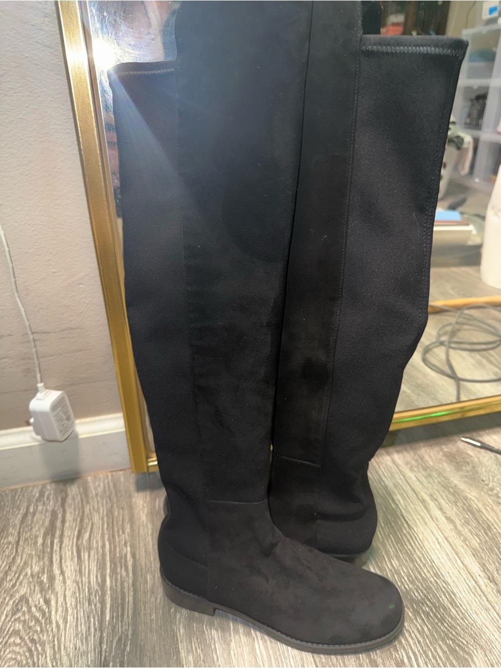 NEW Stuart Weitzman 5050 Lift Over-The-Knee Suede Boots Black - Size 5